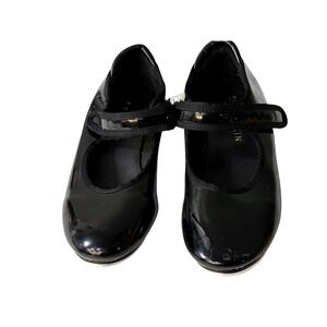 Danskin Girls Black Patent Mary Jane Tap Shoes Size 12 Hook and Loop Strap